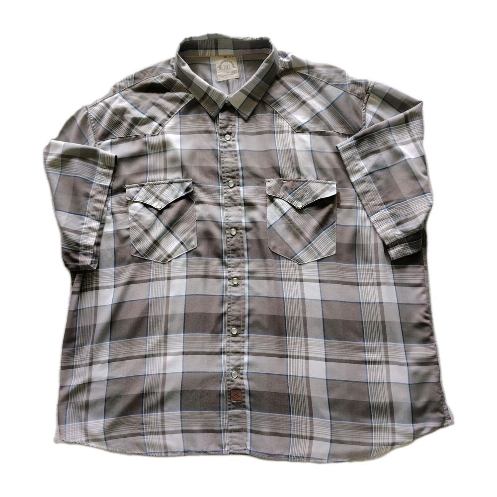 Dubinik Mens 4XL Plaid Pearl Snap Shirt Customized Version Bamboo Pocket Ranch